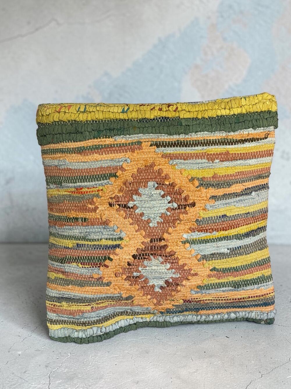 Sundance Woven Rag Rug Throw Pillow Boho Southwestern 18x18 Removable Cover